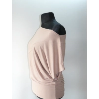 Bluzka kimono z krótkim rękawkiem i dekoltem łódka - beżowa